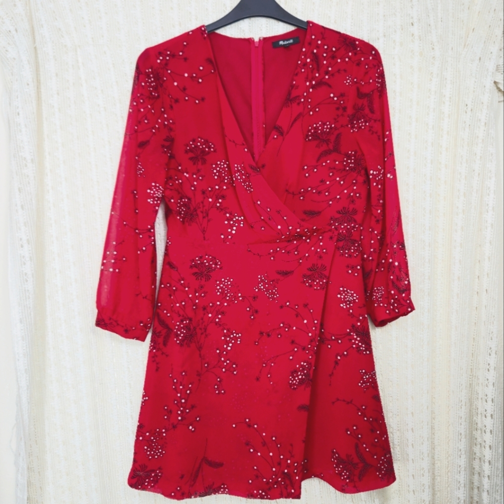 Madewell Hazelwood Wrap Front Mini Dress Cranberry Red Size 8